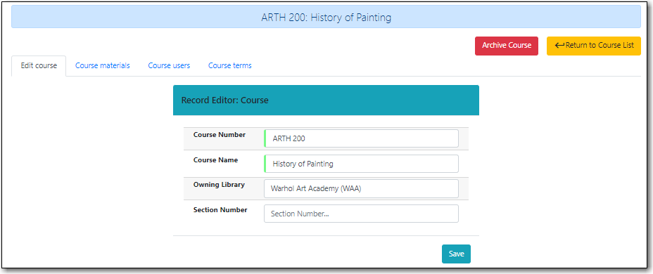 Adding Course Reserve Terms