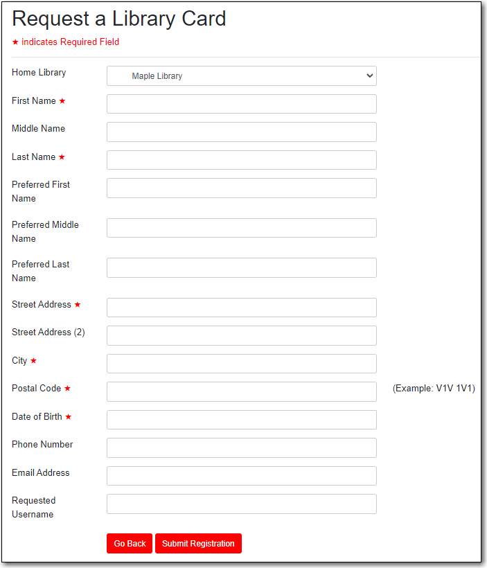 Patron Self-Registration form