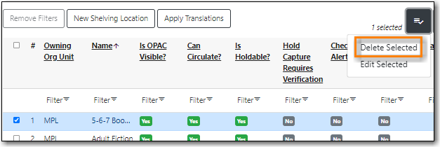 Delete Shelving Location