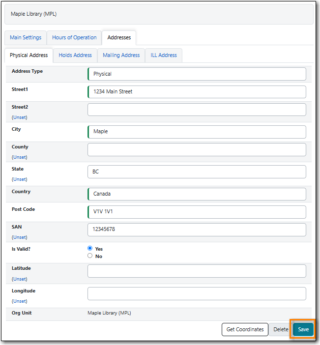 Library Addresses