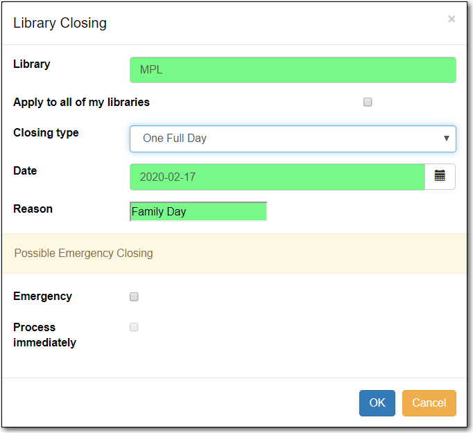 Closed Dates Editor