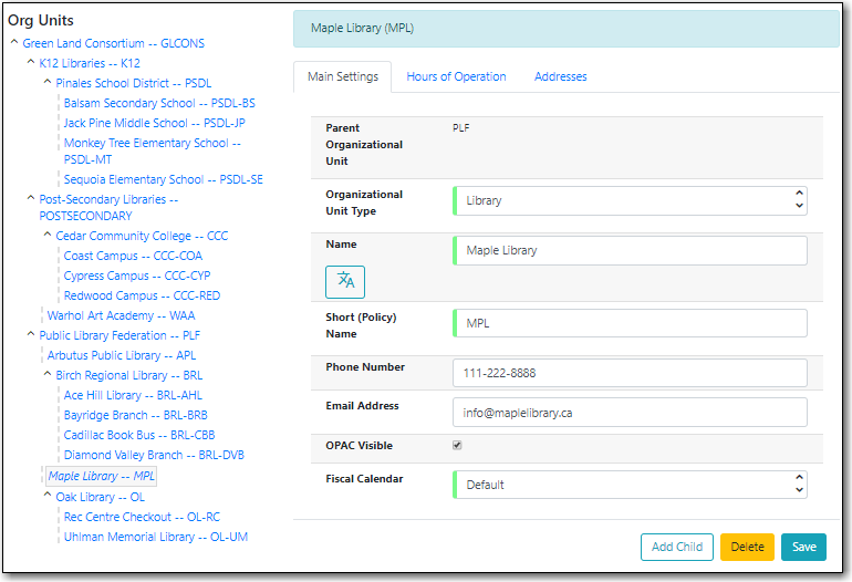 Library Main Settings