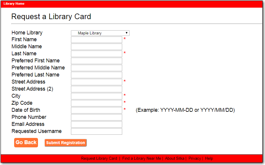 Patron Self-Registration form