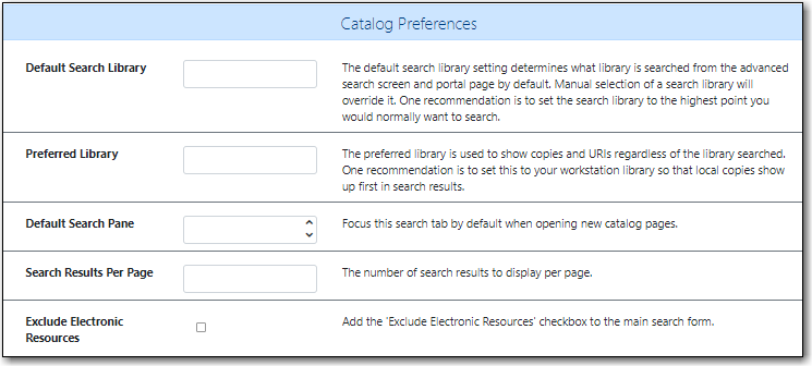 Catalog Preference Options