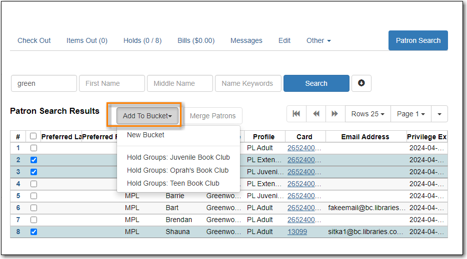 Patron Search Add to Hold Groups Bucket