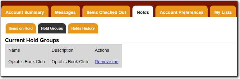 My Account Hold Groups