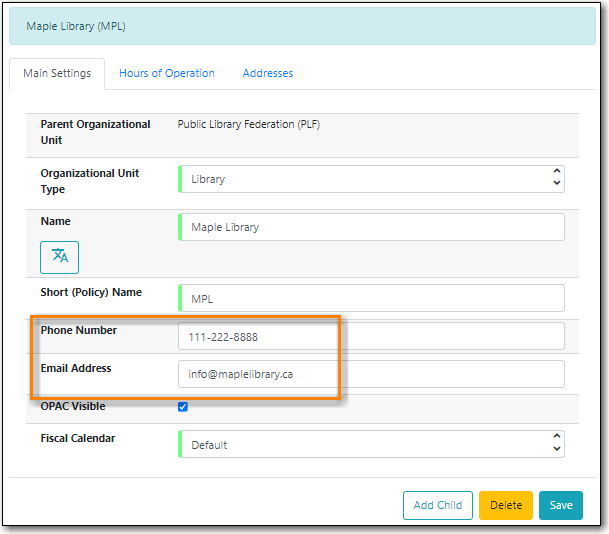 Library Main Settings