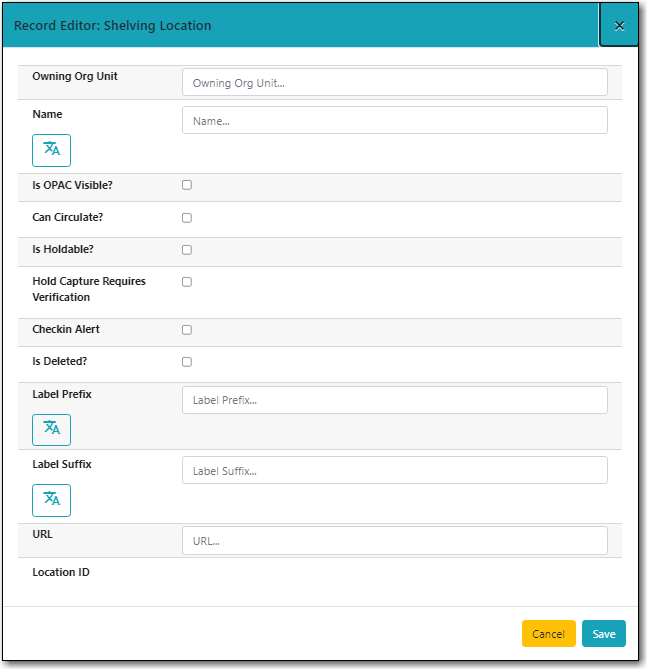 Create Shelving Location