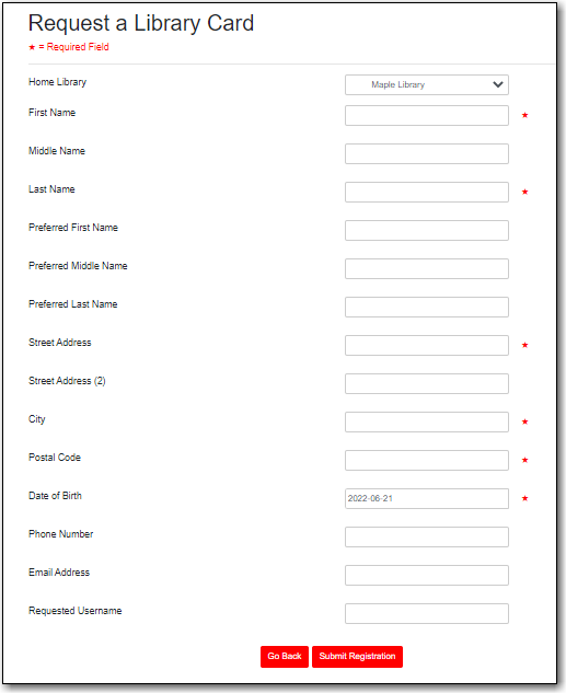 Patron Self-Registration form