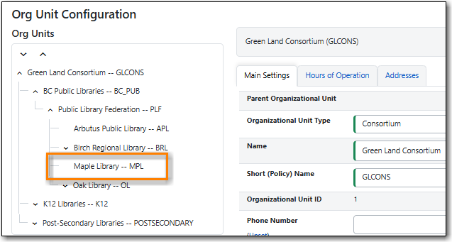 Library Main Settings