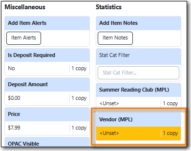Item Statistical Category