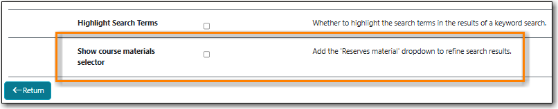 Catalogue Preference Course Reserves